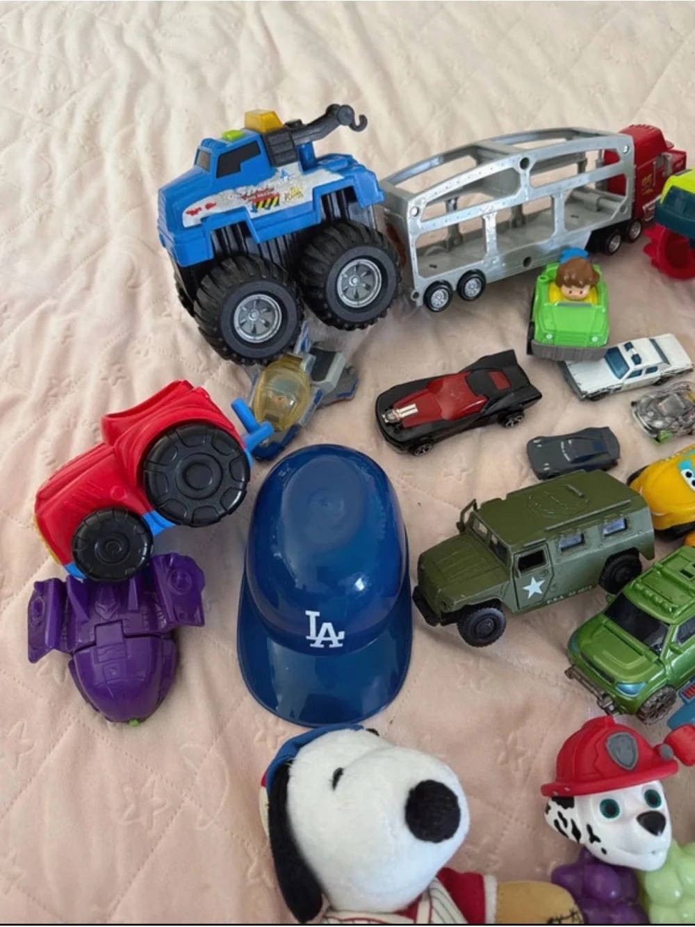 Kids cars, trucks, balls, action figures toy bundle